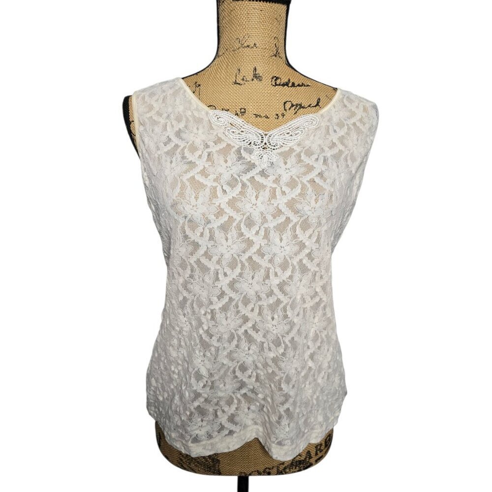 Vintage 80s 90s De La Rose Cream Lace Tank Top